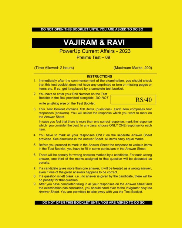 VAJIRAM & RAVI POWER UP CURRENT AFFAIRS 2023 TEST-9 (BLACK & WHITE)