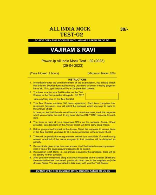 VAJIRAM AND RAVI 2023 ALL INDIA MOCK TEST-02 2023 (BLACK & WHITE)