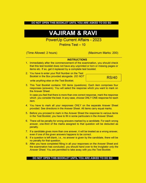 VAJIRAM & RAVI 2023 POWERUP CURRENT AFFAIRS TEST-10 (CURRENT AFFAIRS) ENGLISH MEDIUM 2023 (BLACK & WHITE)