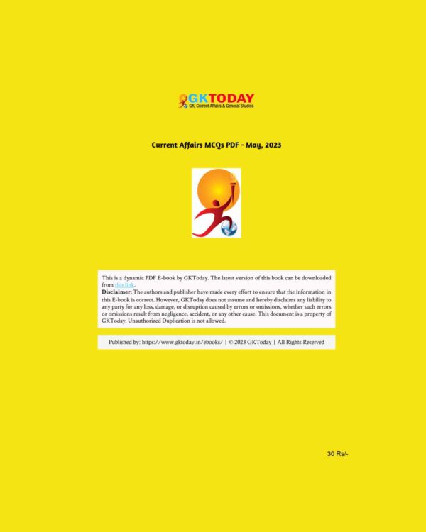 GK TODAY CURRENT AFFAIRS QUIZ MCQ MAY 2023 ENGLISH MEDIUM (BLACK & WHITE)