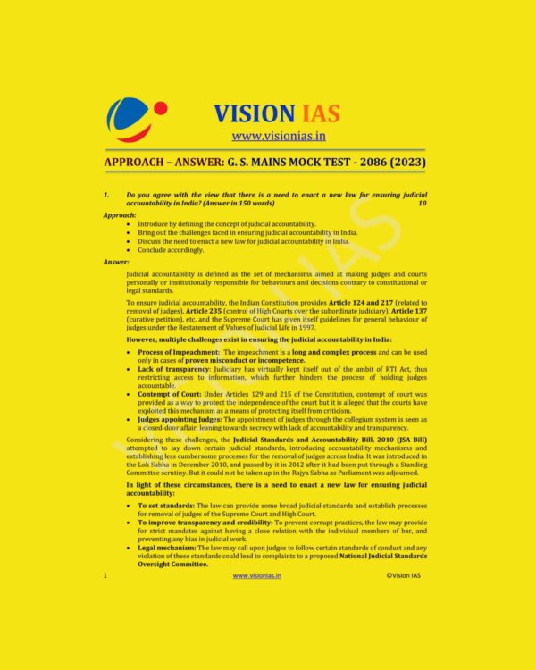 VISION IAS 2023 MODEL ANSWERS TEST-2086 (2023) ENGLISH MEDIUM GS MAIN MOCK TEST (BLACK & WHITE)