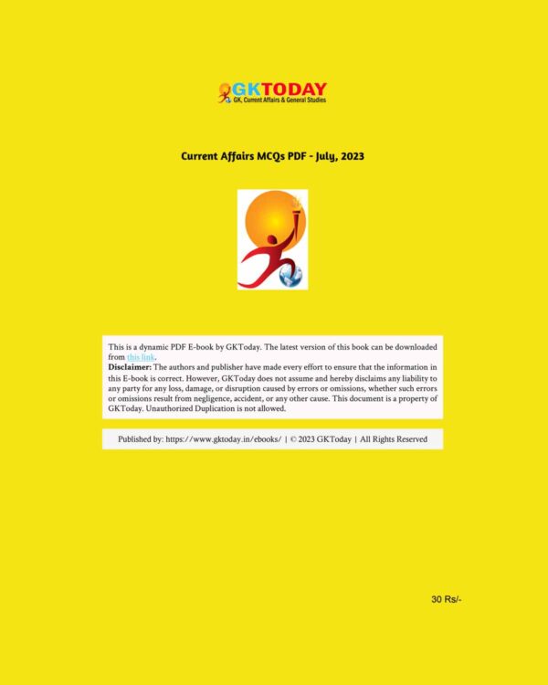 GKTODAY QUIZ JULY 2023 ENGLISH MEDIUM (BLACK & WHITE)