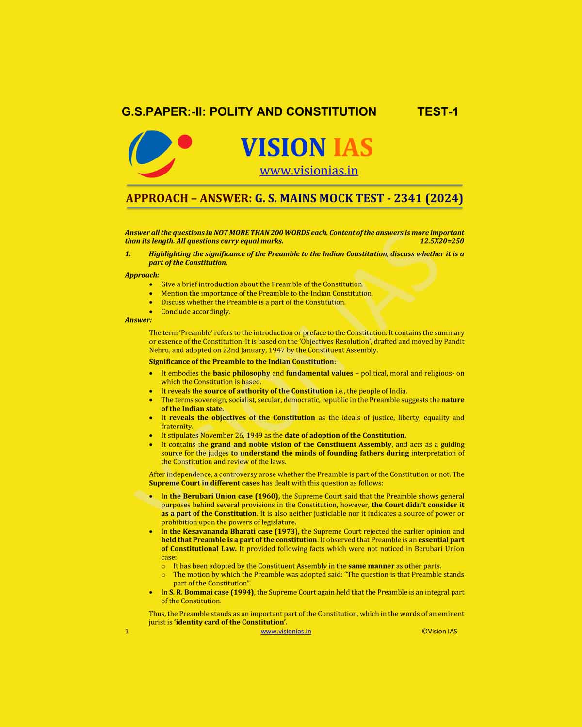 VISION IAS 2024 MODEL ANSWERS TEST-01 TO TEST-30 (2341-2370) 2024 MODEL ANSWERS ENGLISH MEDIUM (BLACK & WHITE) GROUPED