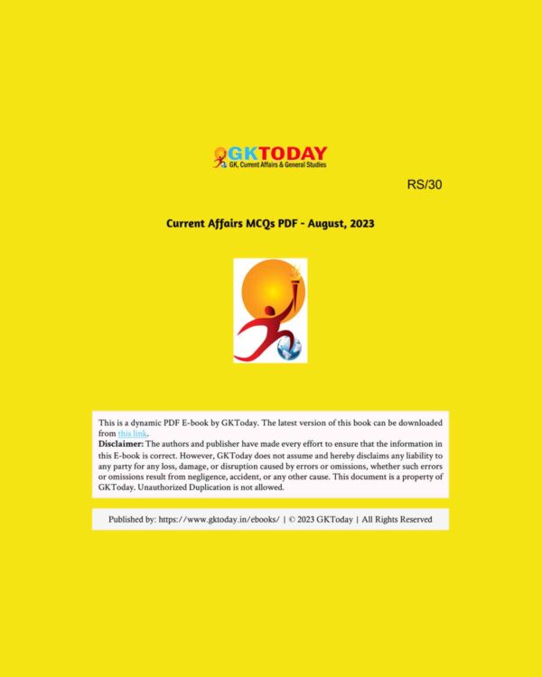 GK TODAY CURRENT AFFAIRS QUIZ AUGUST 2023 ENGLISH MEDIUM (BLACK & WHITE)