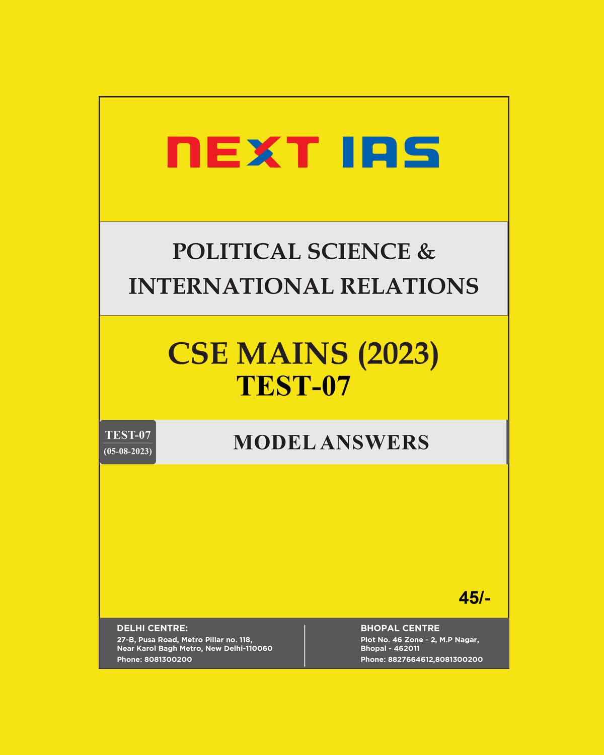 POLITICAL SCIENCE NEXT IAS 2023 TEST-07 MODEL ANSWERS 2023 ENGLISH MEDIUM (BLACK & WHITE)