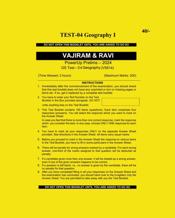 VAJIRAM & RAVI 2024 TEST-04 (V5514) GEOGRAPHY-I ENGLISH MEDIUM (BLACK & WHITE)