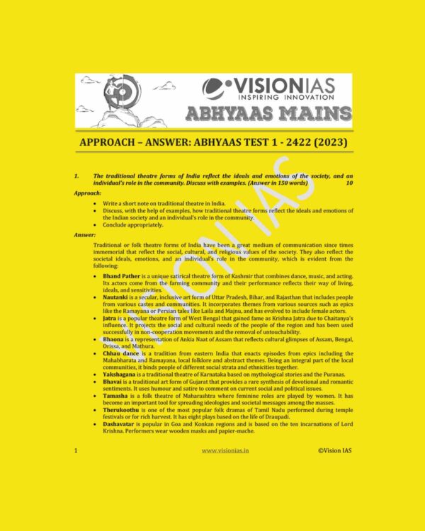 VISION IAS 2023 ABHYAAS MODEL ANSWER TEST-01- 2422 (2023) ENGLISH MEDIUM (BLACK & WHITE)