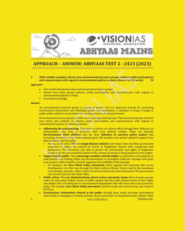 VISION IAS 2023 ABHYAAS MODEL ANSWER TEST-02- 2423 (2023) ENGLISH MEDIUM (BLACK & WHITE)