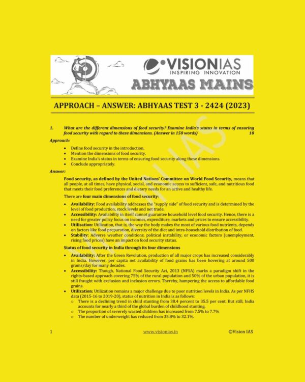 VISION IAS 2023 ABHYAAS MODEL ANSWER TEST-03- 2424 (2023) ENGLISH MEDIUM (BLACK & WHITE)