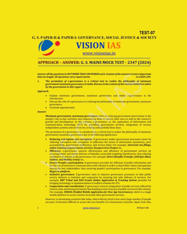 VISION IAS 2024 MODEL ANSWERS TEST-07 (2347) 2024 MODEL ANSWERS ENGLISH MEDIUM (BLACK & WHITE)
