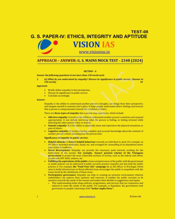 VISION IAS 2024 MODEL ANSWERS TEST-08 (2348) 2024 MODEL ANSWERS ENGLISH MEDIUM (BLACK & WHITE)