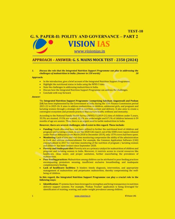 VISION IAS 2024 MODEL ANSWERS TEST-10 (2350) 2024 MODEL ANSWERS ENGLISH MEDIUM (BLACK & WHITE)