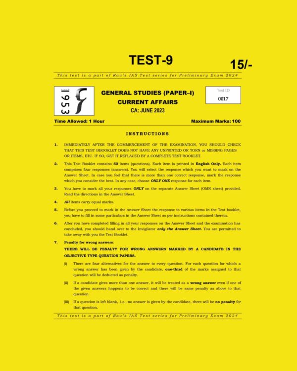 RAU’S IAS 2024 TEST-09 (JUNE CURRENT AFFAIRS 2023) ENGLISH MEDIUM (BLACK & WHITE)