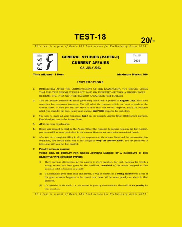 RAU’S IAS 2024 TEST-18 (JULY CURRENT AFFAIRS 2023) ENGLISH MEDIUM (BLACK & WHITE)