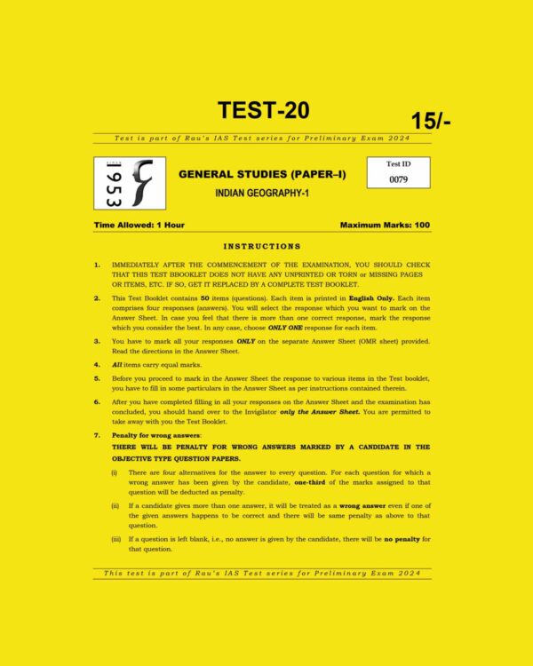 RAU’S IAS 2024 TEST-20 (INDIAN GEOGRAPHY-I) ENGLISH MEDIUM (BLACK & WHITE)