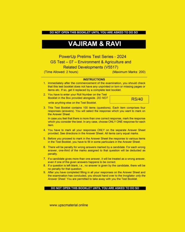 VAJIRAM & RAVI 2024 TEST-7 ENVIRONMENT & AGRICULTURE AND RELATED DEVELOPMENT {ENGLISH}{BLACK AND WHITE}
