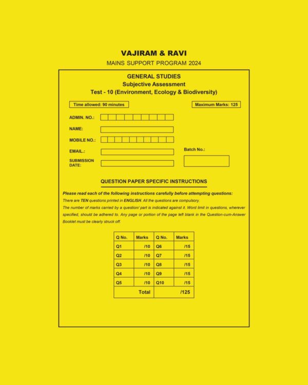VAJIRAM AND RAVI 2024-MSP QUESTION CUM ANSWER BOOKLETS MSP TEST-10 2024 FINAL {ENVIRONMENT,ECOLOGY&BIODIVERSITY} {ENGLISH} {BLACK AND WHITE}