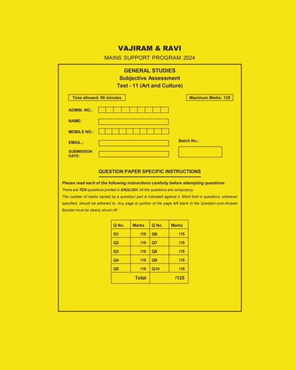 VAJIRAM AND RAVI 2024-MSP QUESTION CUM ANSWER BOOKLETS MSP TEST-11 2024 FINAL{ART AND CULTURE} {ENGLISH} {BLACK AND WHITE}