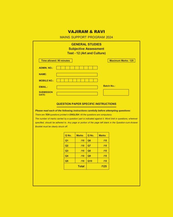 VAJIRAM AND RAVI 2024-MSP QUESTION CUM ANSWER BOOKLETS MSP TEST-12 2024 FINAL {ART AND CULTURE} {ENGLISH} {BLACK AND WHITE}
