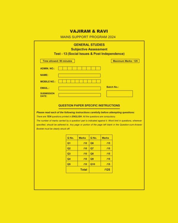 VAJIRAM AND RAVI 2024-MSP QUESTION CUM ANSWER BOOKLETS MSP TEST-13 2024 FINAL {SOCIAL ISSUES & POST INDEPENDENCE} {ENGLISH} {ENGLISH} {BLACK AND WHITE}