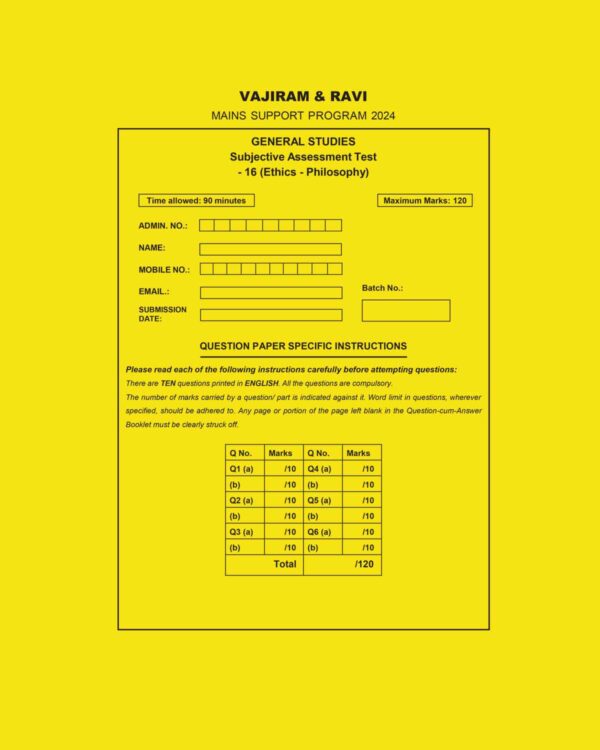 VAJIRAM AND RAVI 2024-MSP QUESTION CUM ANSWER BOOKLETS MSP TEST-16 2024 FINAL {ETHICS-PHILOSOPHY } {ENGLISH} {BLACK AND WHITE}
