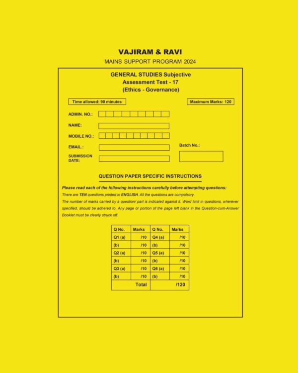 VAJIRAM AND RAVI 2024-MSP QUESTION CUM ANSWER BOOKLETS MSP TEST-17 2024 FINAL {ETHICS-GOVERNANCE} {ENGLISH} {BLACK AND WHITE}