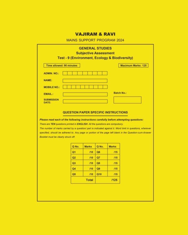 VAJIRAM AND RAVI 2024-MSP QUESTION CUM ANSWER BOOKLETS MSP TEST-9 2024 FINAL {ENVIRONMENT,ECOLOGY&BIODIVERSITY} {ENGLISH} {BLACK AND WHITE}