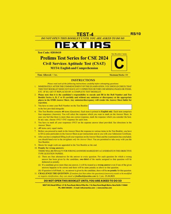 NEXT IAS 2024 CSAT TEST-4 2024 FINAL ENGLISH {BLACK AND WHITE}