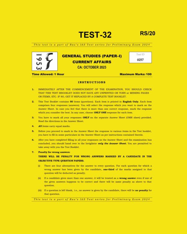 RAUS IAS 2024 TEST-32 2024 OCTOBER 2023 FINAL {QUESTIONS AND SULUTION} ENGLISH {BLACK AND WHITE}