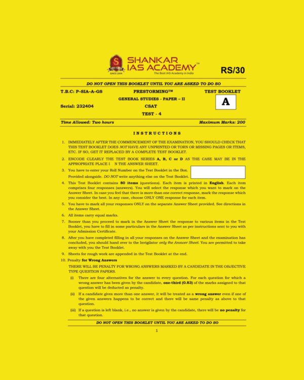 SHANKAR IAS 2024 CSAT TEST-4 2024 FINAL {ENGLISH} {BLACK AND WHITE}