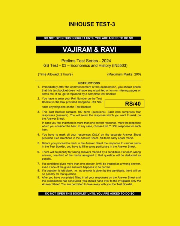 VAJIRAM AND RAVI 2024 INHOUSE PRELIMS TEST-3 {ECONOMY AND HISTORY} 2024 FINAL {5503} ENGLISH {BLACK AND WHITE}