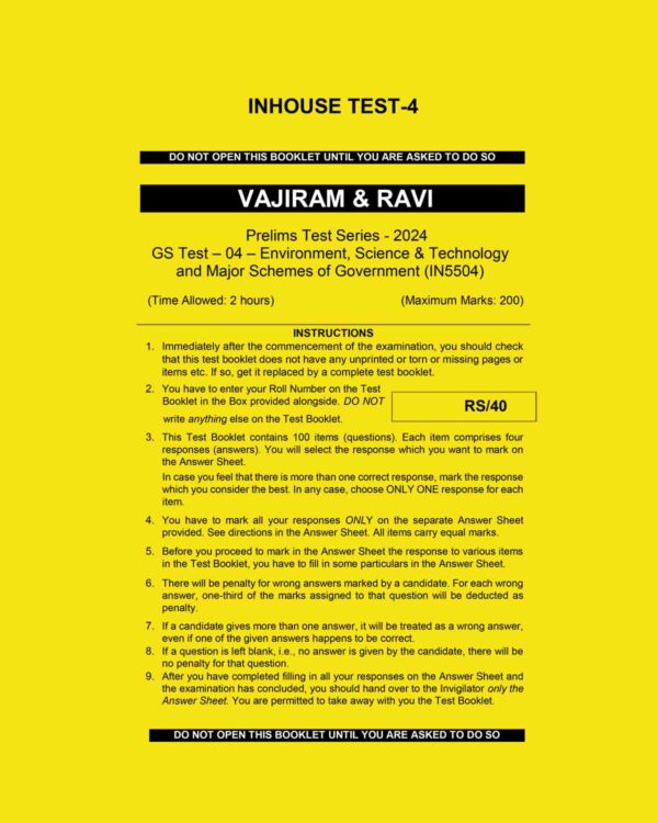 VAJIRAM AND RAVI 2024 INHOUSE PRELIMS TEST-4 {ENVIRONMENT AND SCIENCE & TECH& GOVT SCHEMES} 2024 FINAL {5504} ENGLISH {BLACK AND WHITE}