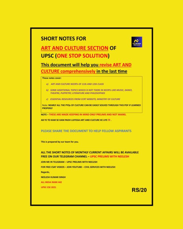 NEELESH KUMAR SINGH RANK-442 ART AND CULTURE SHORT TOPPERS NOTES ENGLISH {BLACK AND WHITE}