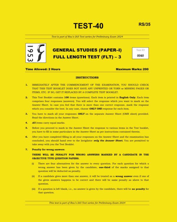 RAUS IAS 2024 TEST-40 2024-FULL LENGTH TEST-3 FINAL {ENGLISH} {BLACK AND WHITE}