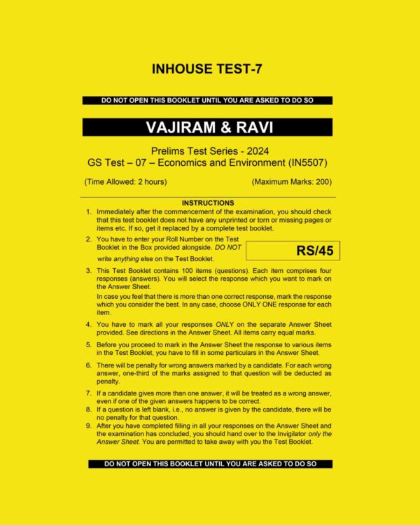 VAJIRAM & RAVI 2024 INHOUSE TEST SERIES TEST-7 {ECONOMICS & ENVIRONMENT} 2024 FINAL {ENGLISH} {BLACK AND WHITE}