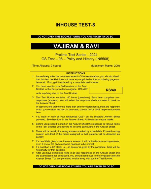 VAJIRAM & RAVI 2024 (INHOUSE} PRELIMS TEST-8 {POLITY & HISTORY} 2024 FINAL {ENGLISH} {BLACK AND WHITE}
