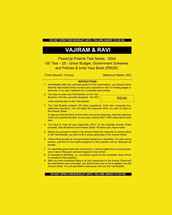 VAJIRAM & RAVI 2024 TEST-25 UNION BUDGET, GOVERNMENT, SCHEMES AND POLICIES, INDIA YEAR BOOK 2024 FINAL {ENGLISH} {BLACK AND WHITE}