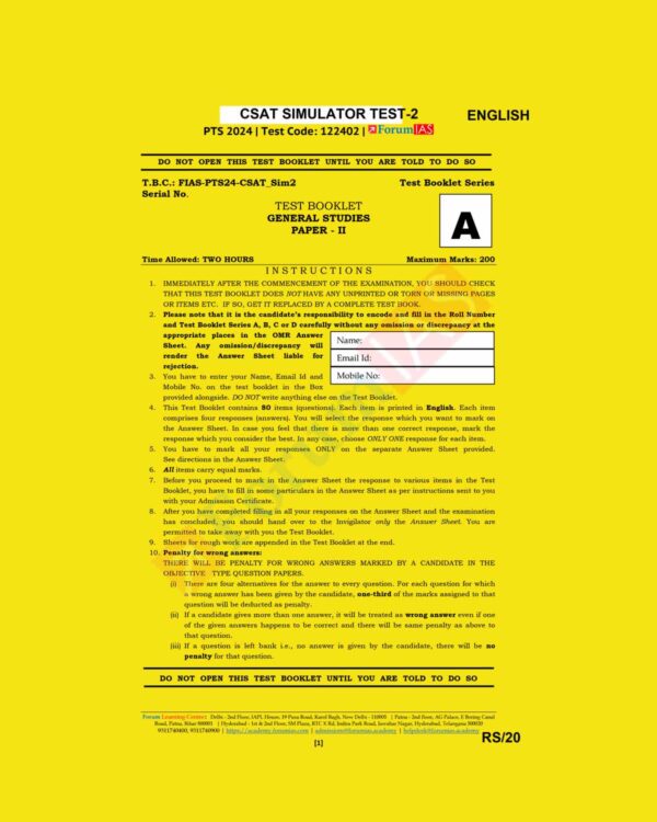 FORUM IAS 2024 CSAT SIMULATOR TEST-2  TO TEST-8 2024 FINAL {ENGLISH} {BLACK AND WHITE} GROUPED