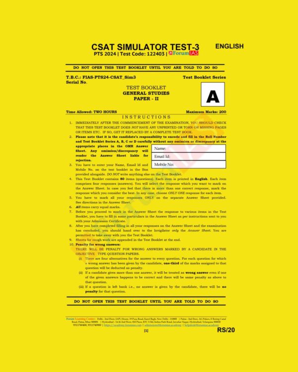 FORUM IAS 2024 CSAT SIMULATOR TEST-3 2024 FINAL {ENGLISH} {BLACK AND WHITE}