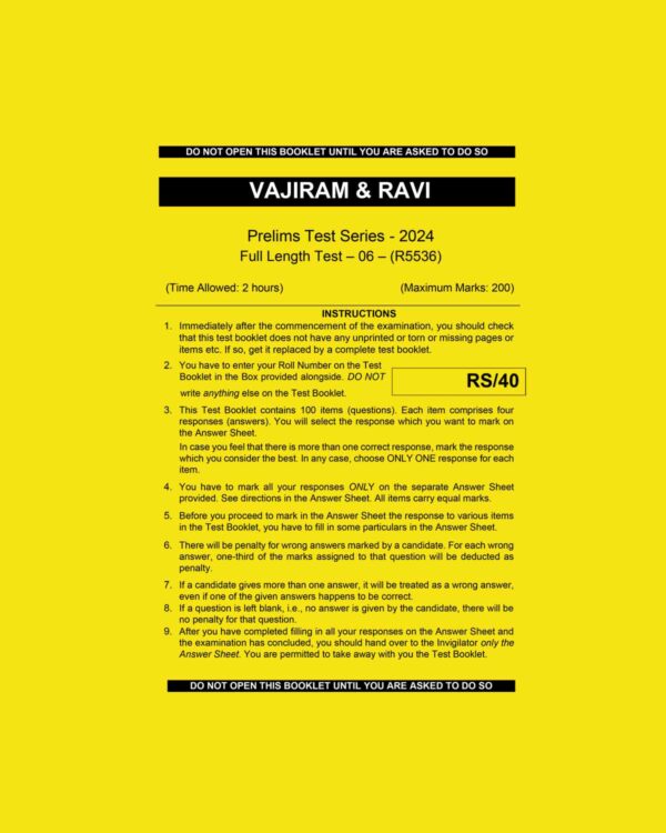 VAJIRAM & RAVI-2024 FULL TEST-6 2024 FINAL {ENGLISH} {BLACK AND WHITE}