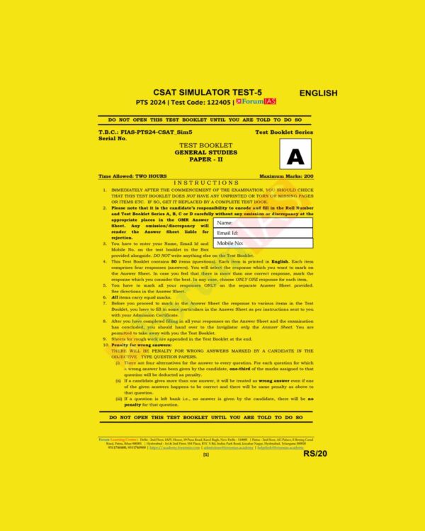 FORUM IAS 2024 CSAT SIMULATOR TEST-5 2024 FINAL {ENGLISH} {BLACK AND WHITE}