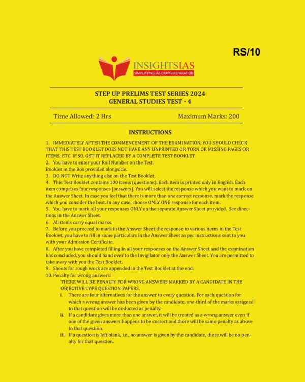 INSIGHTSONINDIA 2024 STEP UP TEST 4 PRELIMS MOCK TEST SERIES 2024 FINAL (ENGLISH) {BLACK AND WHITE}