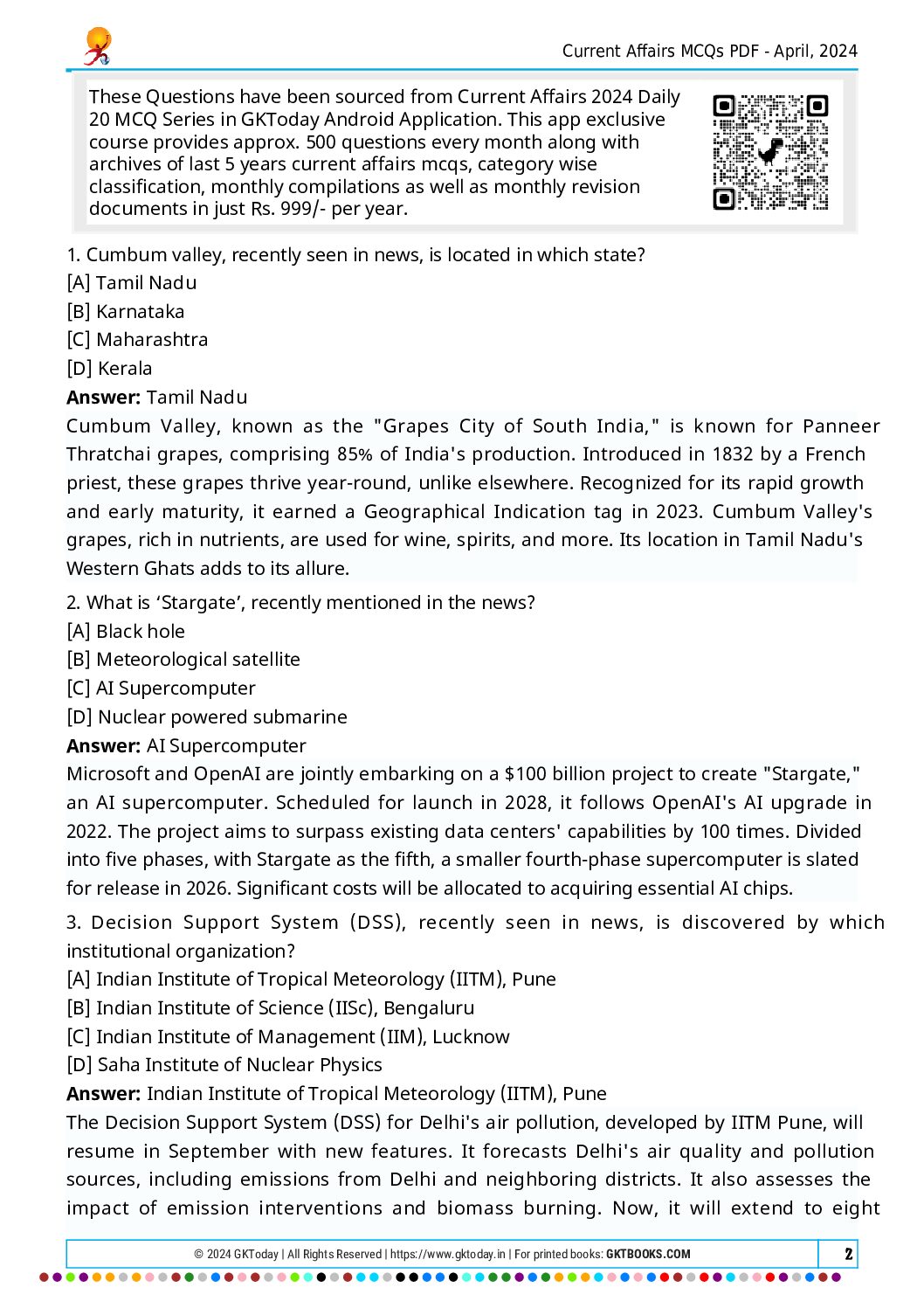 GKTODAY CURRENT AFFAIRS MCQ APRIL 2024 FINAL {ENGLISH} {BLACK AND WHITE