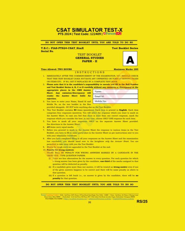 FORUM IAS 2024 SIMULATOR CSAT TEST-X 2024 FINAL {ENGLISH} {BLACK AND WHITE}