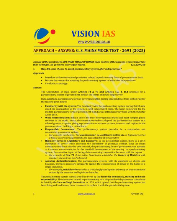 VISION IAS 2025 MODEL ANSWERS TEST-1 2691 MODEL ANSWER 2025 FINAL (ENGLISH) {BLACK AND WHITE}