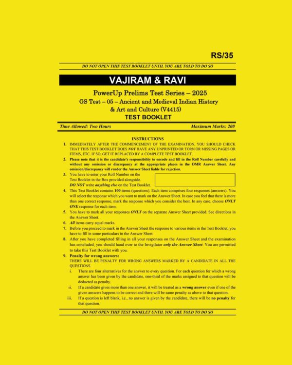 VAJIRAM & RAVI 2025 TEST-5 (ANCIENT AND MEDIEVAL & ART AND CULTURE) (V4415) 2025 FINAL (ENGLISH) {BLACK AND WHITE}