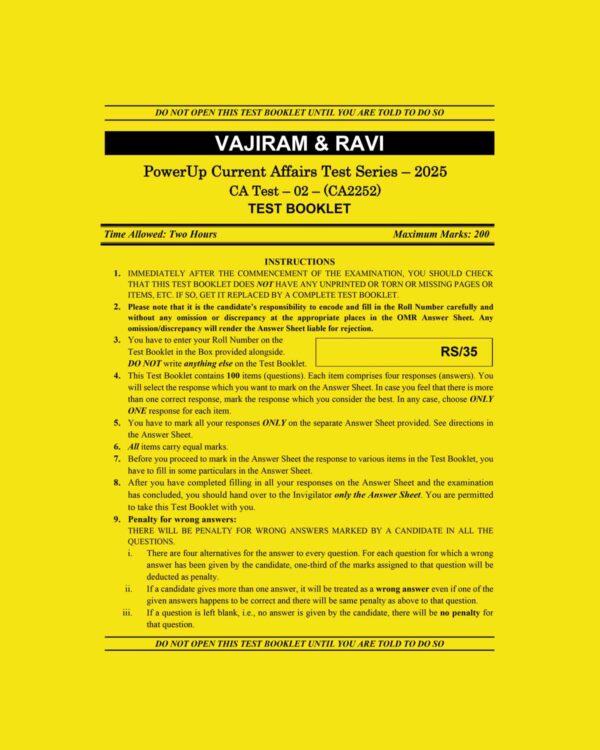 VAJIRAM & RAVI 2025 CURRENT AFFAIRS TEST-2 (CA-2252) 2025 FINAL (ENGLISH) {BLACK AND WHITE}
