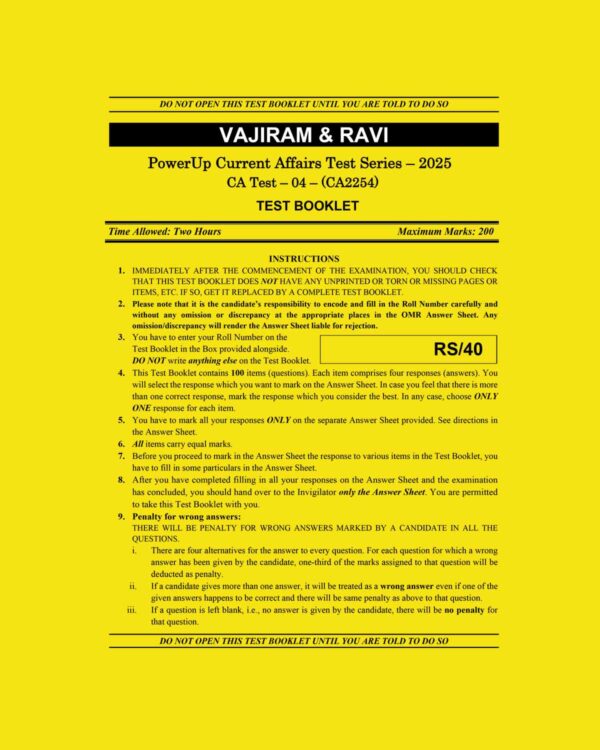 VAJIRAM & RAVI 2025 CURRENT AFFAIRS TEST-4 (CA-2254) 2025 FINAL (ENGLISH) {BLACK AND WHITE}