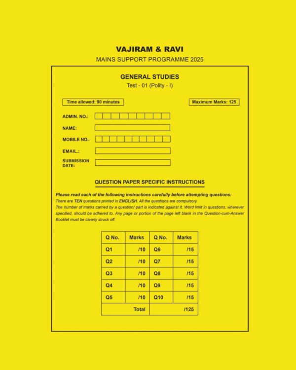VAJIRAM& RAVI 2025 QUESTION CUM ANSWER BOOKLETS TEST-01 TO TEST-09 QCA 2025 FINAL (ENGLISH) {BLACK AND WHITE} GROUPED