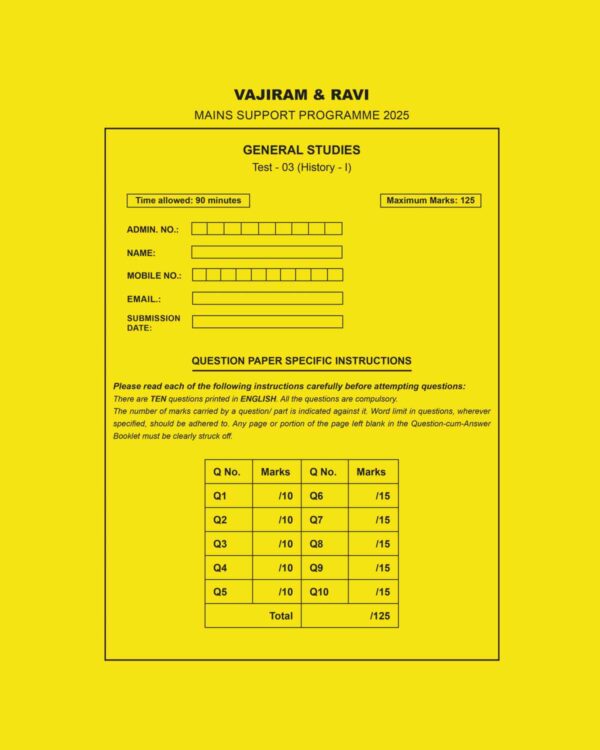 VAJIRAM& RAVI 2025 QUESTION CUM ANSWER BOOKLETS TEST-3 (HISTORY-1) QCA 2025 FINAL (ENGLISH)